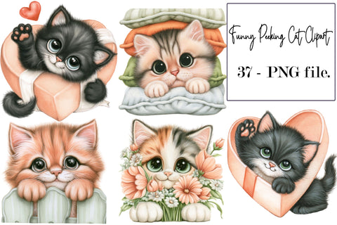 Funny Peeking Cat Clipart PNG Bundle Sublimation SVGArt 
