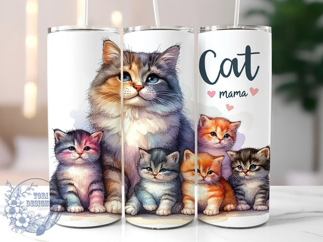 Funny Peeking Cats Mama 20oz Skinny Tumbler, Cats MOM Tumbler Png, Straight & Tapered Tumbler Wrap, Instant Digital Download Sublimation ToriDesigns 