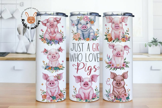 Funny Pig Tumbler Wrap PNG 20 oz Skinny Tumbler Sublimation Design Instant Digital Download Only, Just A Girl Who Loves Pigs Tumbler Wrap Sublimation Rabbitmakies 