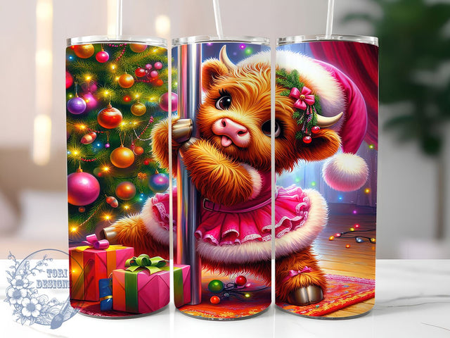 Funny Pink Christmas Highland Cow Tumbler, Funny Christmas Cow Wrap, Festive Cow Sublimation, Holiday Humor Cup, 20Oz Skinny Tumbler Wrap, Sassy Cow Mug, Playful Christmas Design Sublimation ToriDesigns 