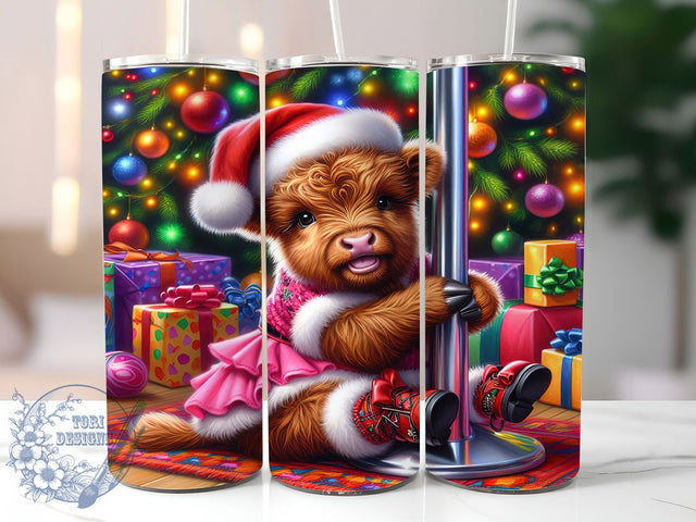 Funny Pink Christmas Highland Cow Tumbler, Funny Christmas Cow Wrap, Festive Cow Sublimation, Holiday Humor Cup, 20Oz Skinny Tumbler Wrap, Sassy Cow Mug, Playful Christmas Design Sublimation ToriDesigns 