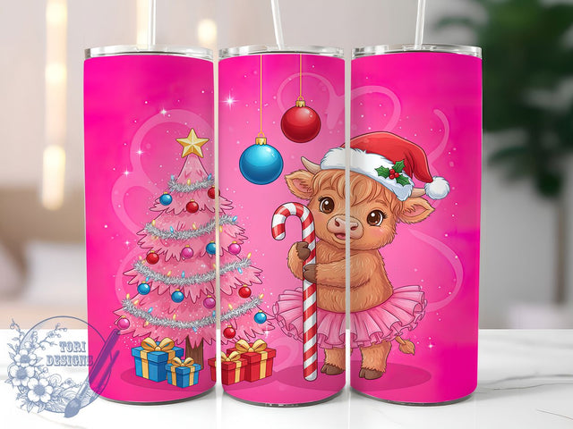 Funny Pink Christmas Highland Cow Tumbler, Funny Christmas Cow Wrap, Festive Cow Sublimation, Holiday Humor Cup, 20Oz Skinny Tumbler Wrap, Sassy Cow Mug, Playful Christmas Design Sublimation ToriDesigns 