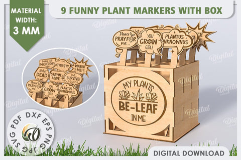 Funny Plant Markers With Box Laser Cut Bundle. Garden Stakes SVG Evgenyia Guschina 