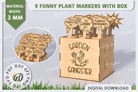Funny Plant Markers With Box Laser Cut Bundle. Garden Stakes SVG Evgenyia Guschina 