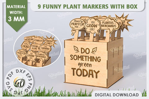 Funny Plant Markers With Box Laser Cut Bundle. Garden Stakes SVG Evgenyia Guschina 