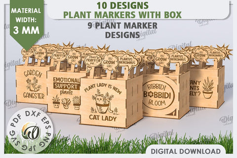 Funny Plant Markers With Box Laser Cut Bundle. Garden Stakes SVG Evgenyia Guschina 