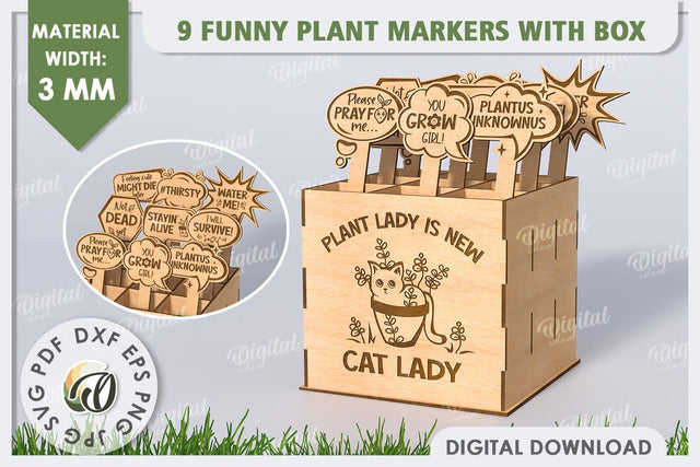 Funny Plant Markers With Box Laser Cut. Garden Stakes SVG SVG Evgenyia Guschina 
