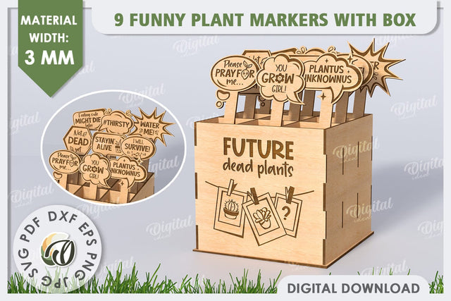 Funny Plant Markers With Box Laser Cut. Garden Stakes SVG SVG Evgenyia Guschina 