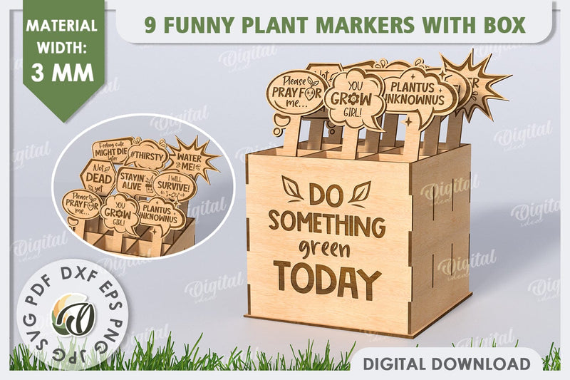 Funny Plant Markers With Box Laser Cut. Garden Stakes SVG SVG Evgenyia Guschina 
