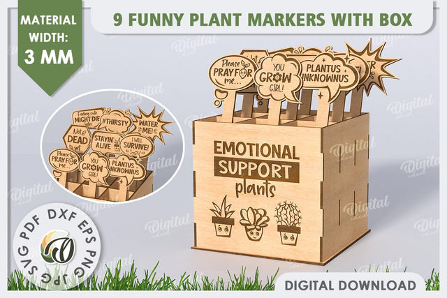 Funny Plant Markers With Box Laser Cut. Garden Stakes SVG SVG Evgenyia Guschina 