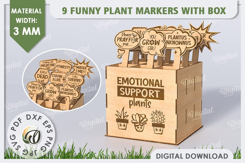 Funny Plant Markers With Box Laser Cut. Garden Stakes SVG SVG Evgenyia Guschina 
