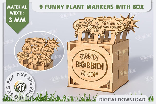 Funny Plant Markers With Box Laser Cut. Garden Stakes SVG SVG Evgenyia Guschina 