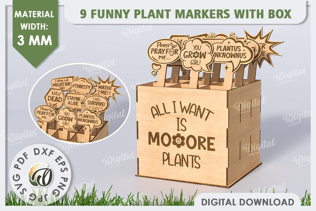 Funny Plant Markers With Box Laser Cut. Garden Stakes SVG SVG Evgenyia Guschina 