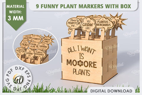 Funny Plant Markers With Box Laser Cut. Garden Stakes SVG SVG Evgenyia Guschina 
