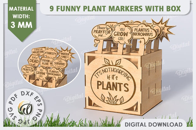 Funny Plant Markers With Box Laser Cut. Garden Stakes SVG SVG Evgenyia Guschina 