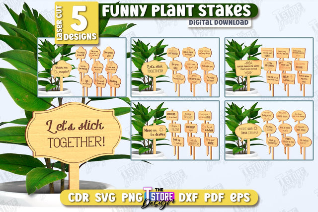 Funny Plant Stakes Laser Cut Bundle | Garden Decoration | Lawn Stake | Garden Stakes | CNC Files SVG The T Store Design 