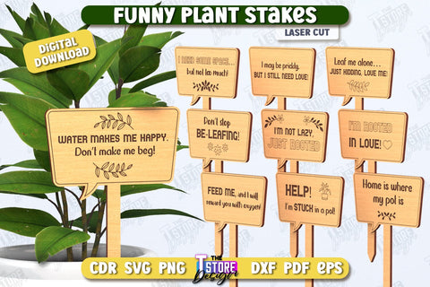 Funny Plant Stakes Laser Cut Bundle | Garden Decoration | Lawn Stake | Garden Stakes | CNC Files SVG The T Store Design 