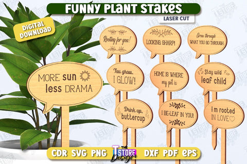 Funny Plant Stakes Laser Cut Bundle | Garden Decoration | Lawn Stake | Garden Stakes | CNC Files SVG The T Store Design 