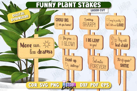 Funny Plant Stakes Laser Cut Bundle | Garden Decoration | Lawn Stake | Garden Stakes | CNC Files SVG The T Store Design 