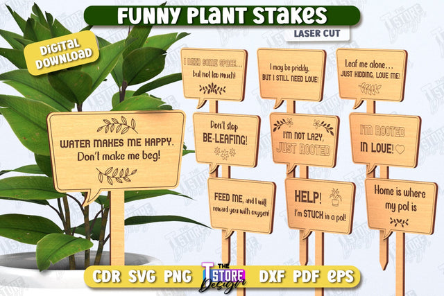 Funny Plant Stakes Laser Cut | Garden Decoration | Lawn Stake | Garden Stakes | CNC File SVG The T Store Design 