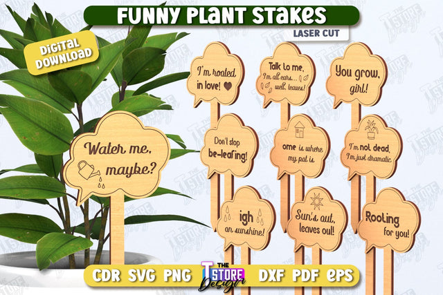 Funny Plant Stakes Laser Cut | Garden Decoration | Lawn Stake | Garden Stakes | CNC File SVG The T Store Design 