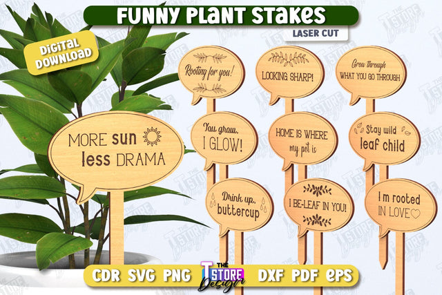Funny Plant Stakes Laser Cut | Garden Decoration | Lawn Stake | Garden Stakes | CNC File SVG The T Store Design 