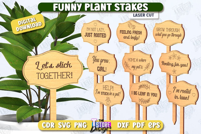 Funny Plant Stakes Laser Cut | Garden Decoration | Lawn Stake | Garden Stakes | CNC File SVG The T Store Design 