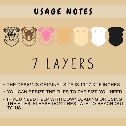 Funny Pug 3D SVG, 7 Layer Pug Head Cut File, Pug Multilayer SVG for Cricut & Laser, Pug DXF SVG HappyDesignStudio 