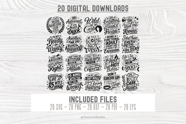 Funny Quotes SVG Bundle | 20 Sarcastic & Sassy SVG Designs SVG TonisArtStudio 