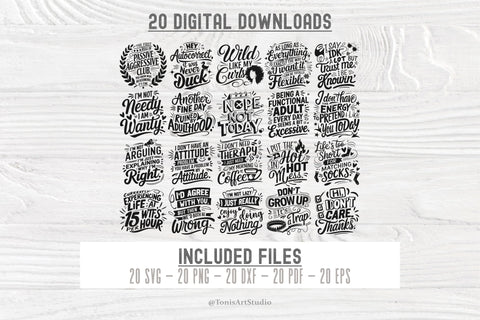 Funny Quotes SVG Bundle | 20 Sarcastic & Sassy SVG Designs SVG TonisArtStudio 