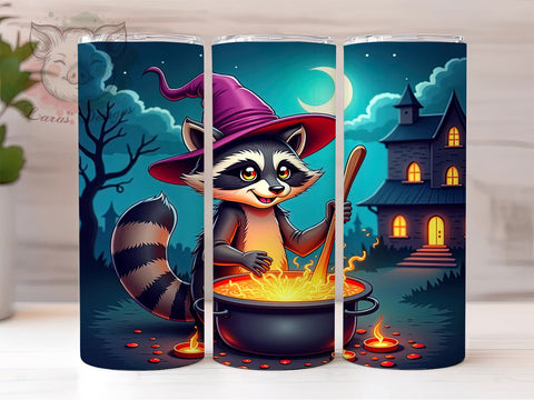 Funny Raccoon 20 oz Skinny Tumbler Sublimation Design, Straight & Tapered Tumbler Png, Raccoon Witch Tumbler Png, Digital Download PNG Sublimation Lara' s Designs 