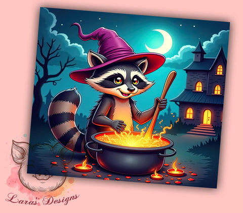 Funny Raccoon 20 oz Skinny Tumbler Sublimation Design, Straight & Tapered Tumbler Png, Raccoon Witch Tumbler Png, Digital Download PNG Sublimation Lara' s Designs 