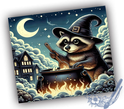 Funny Raccoon 20oz Skinny Tumbler PNG, Raccoon Witch Tumbler Sublimation Wrap, Straight & Tapered Tumbler Wrap, Instant Digital Download Sublimation ToriDesigns 