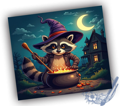 Funny Raccoon 20oz Skinny Tumbler PNG, Raccoon Witch Tumbler Sublimation Wrap, Straight & Tapered Tumbler Wrap, Instant Digital Download Sublimation ToriDesigns 