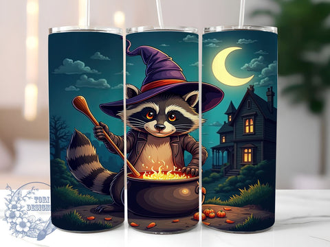 Funny Raccoon 20oz Skinny Tumbler PNG, Raccoon Witch Tumbler Sublimation Wrap, Straight & Tapered Tumbler Wrap, Instant Digital Download Sublimation ToriDesigns 