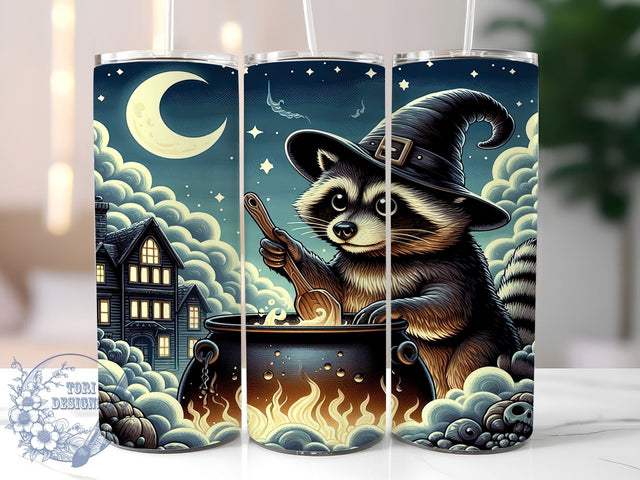 Funny Raccoon 20oz Skinny Tumbler PNG, Raccoon Witch Tumbler Sublimation Wrap, Straight & Tapered Tumbler Wrap, Instant Digital Download Sublimation ToriDesigns 