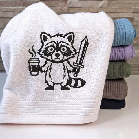 Funny Raccoon Embroidery Design – Coffee and Sword Raccoon Cartoon Animal Machine Embroidery File Embroidery/Applique DESIGNS PatternFeed8 