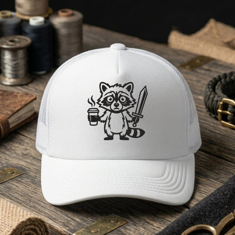 Funny Raccoon Embroidery Design – Coffee and Sword Raccoon Cartoon Animal Machine Embroidery File Embroidery/Applique DESIGNS PatternFeed8 