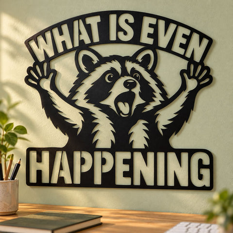 Funny Raccoon Laser SVG | What Is Even Happening Sign DXF | Sarcastic Metal Wall Art | Meme Plasma CNC Cutting File SVG HappyDesignStudio 