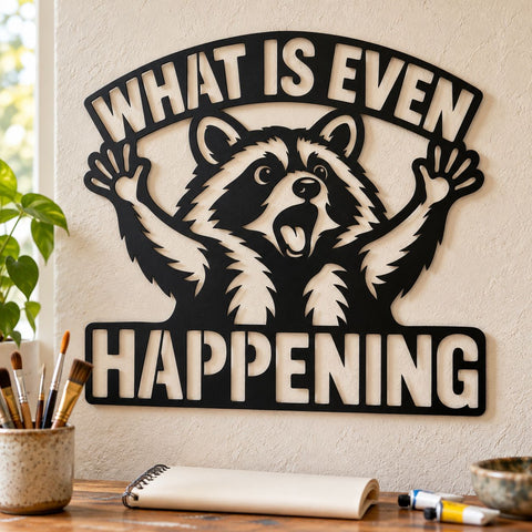 Funny Raccoon Laser SVG | What Is Even Happening Sign DXF | Sarcastic Metal Wall Art | Meme Plasma CNC Cutting File SVG HappyDesignStudio 