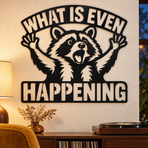 Funny Raccoon Laser SVG | What Is Even Happening Sign DXF | Sarcastic Metal Wall Art | Meme Plasma CNC Cutting File SVG HappyDesignStudio 