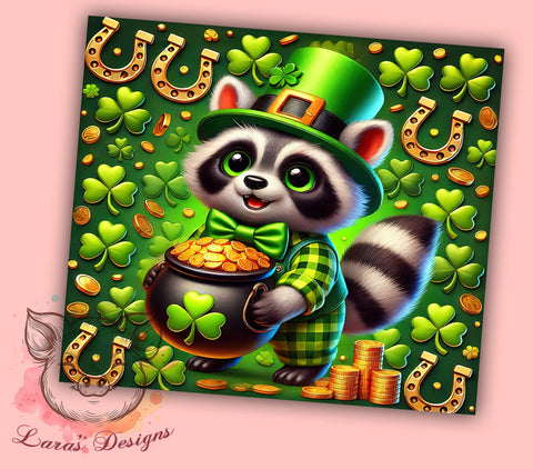 Funny Raccoon St Patrick's Day 20oz Tumbler Sublimation, Funny St Patricks Design, Cute Animal Tumbler, Irish Raccoon Design, Novelty Tumbler Wrap Sublimation Lara' s Designs 
