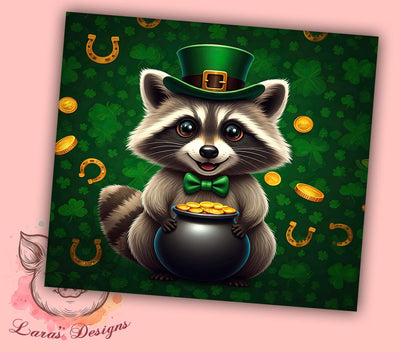 Funny Raccoon St Patrick's Day 20oz Tumbler Sublimation, Funny St Patricks Design, Cute Animal Tumbler, Irish Raccoon Design, Novelty Tumbler Wrap Sublimation Lara' s Designs 