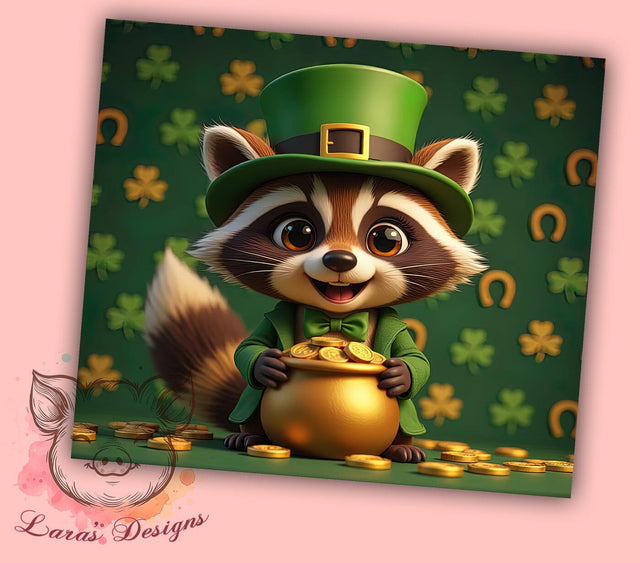 Funny Raccoon St Patrick's Day 20oz Tumbler Sublimation, Funny St Patricks Design, Cute Animal Tumbler, Irish Raccoon Design, Novelty Tumbler Wrap Sublimation Lara' s Designs 