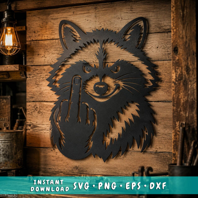 Funny Raccoon With Middle Finger Laser SVG | Rude Raccoon Metal Wall Art DXF | CNC Plasma Cut File | Laser Cut Svg | Instant Download SVG HappyDesignStudio 