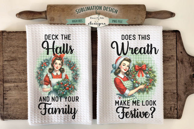 Funny Retro Christmas Housewife | Kitchen Towel Sublimation Sublimation Ewe-N-Me Designs 