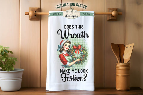 Funny Retro Christmas Housewife | Kitchen Towel Sublimation Sublimation Ewe-N-Me Designs 