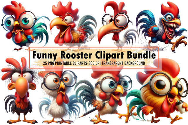 Funny Rooster Sublimation Clipart Bundle Sublimation designartist 