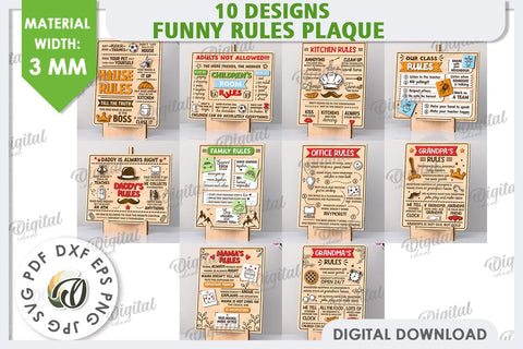 Funny Rules Plaques Laser Cut Bundle. Rules Sign SVG SVG Evgenyia Guschina 