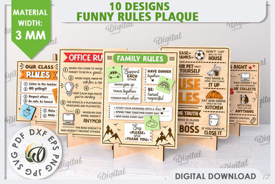 Funny Rules Plaques Laser Cut Bundle. Rules Sign SVG SVG Evgenyia Guschina 